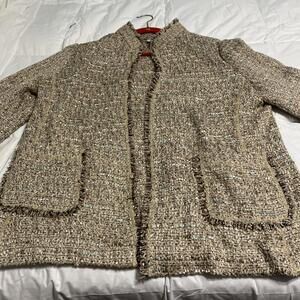 Neumann Marcus Exclusive Open Jacket RN10644 Beige Sz L 3/4 Sleeve & GoldShimmer